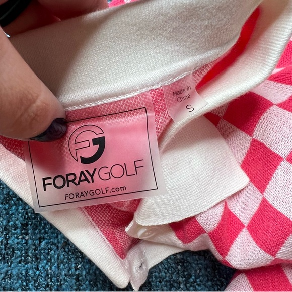Foray Golf Checkered Knit Golf Polo in Pink White - Picture 5 of 5